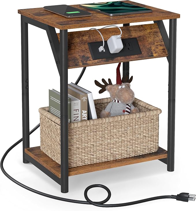 VASAGLE End Table with Charging Station, Small Side Table by Unknown