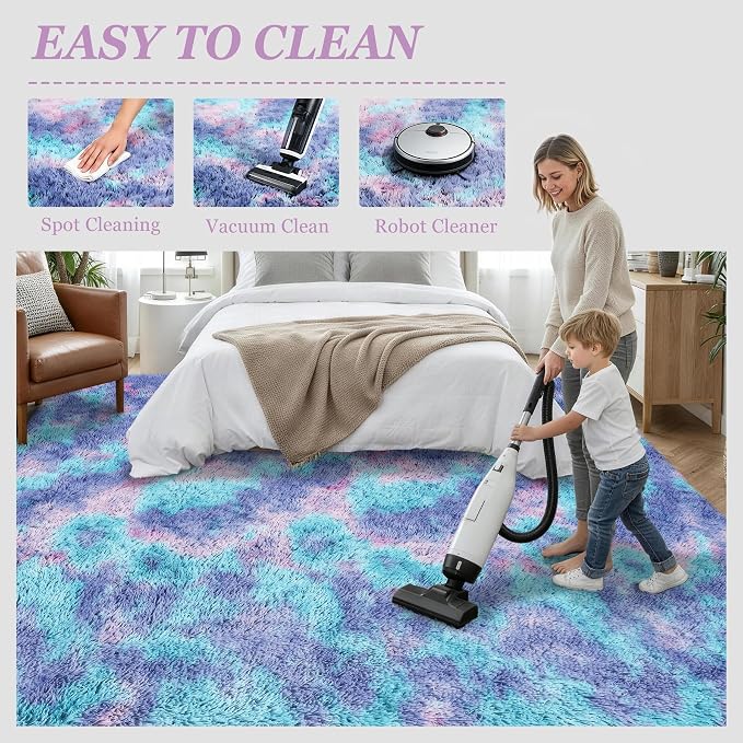 Area Rug Living Room Bedroom: 6x9 Fluffy Plush Shag Carpet Rainbow | - Image 8
