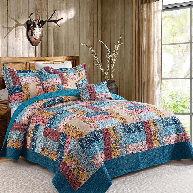 VAPUTAR Cotton California King Size Bedding Set, Farmhouse Bedspread | - Image 2