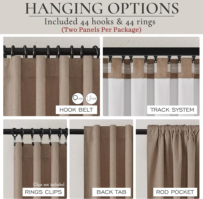 Rust Brown Blackout Curtains 60 Inches Extra Wide Linen 84 Inch Length - Image 3