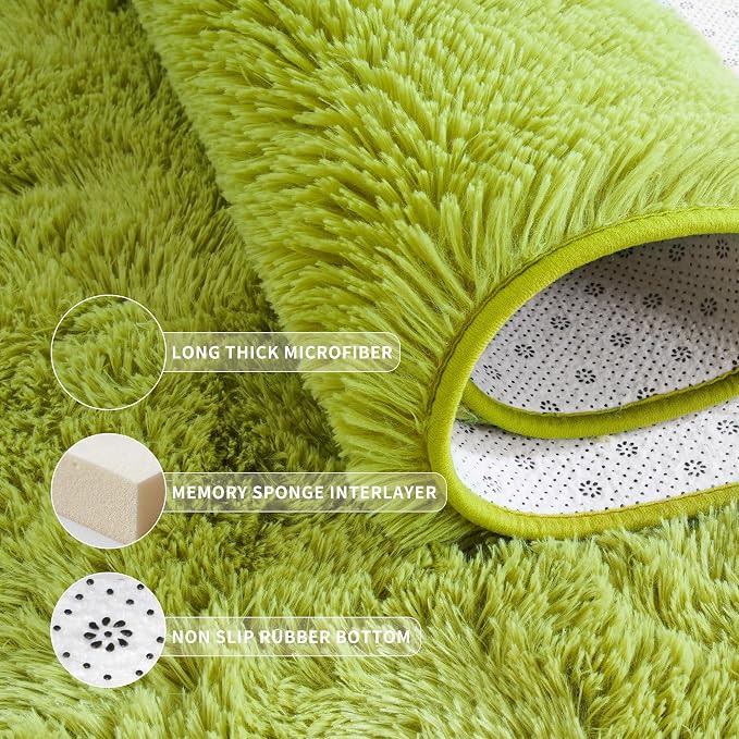 Fluffy Grass Green Rugs for Living Room Bedroom, 8x10 Soft Area Rug Moss Green - Image 5