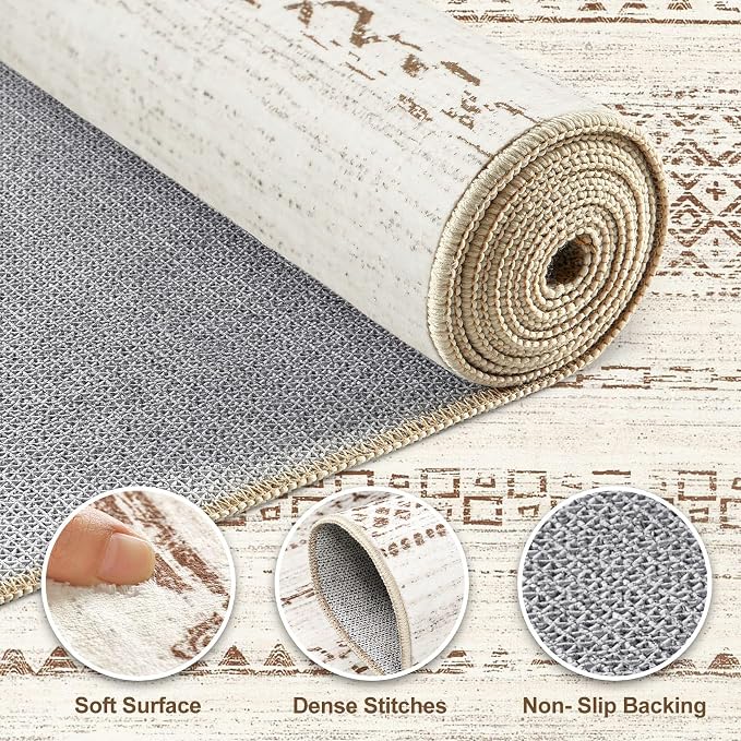 Nakagishi Boho 5x7 Area Rug Living Room Rugs Machine Washable Brown | Soft - Image 3