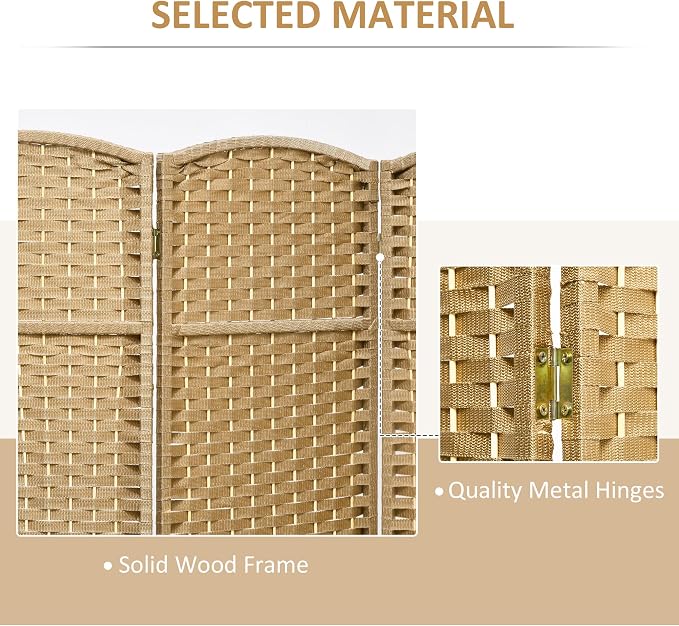 HOMCOM Room Divider 8 Panel Folding Privacy Screen 5.6' Tall Nature Wood | - Image 5