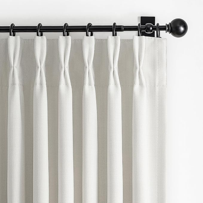 Beige White Blackout Small Kitchen Window Curtains 45 Inch Length 2 Panel Set by PleatedDrapes
