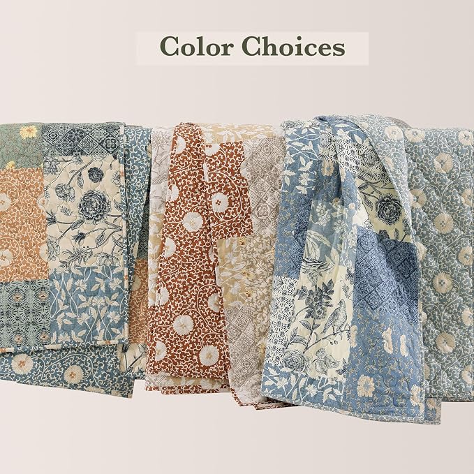 Oversized Queen Quilt Set-3 Pieces Soft Bedspread Floral Patchwork Quilt | - Image 9