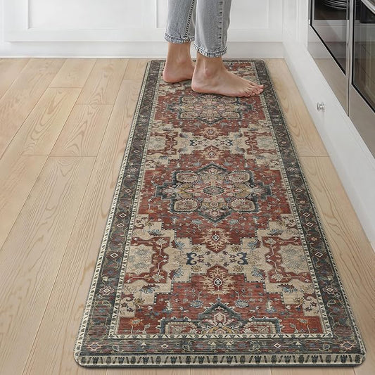 GENIMO Kitchen Mats for Floor, Washable Anti Fatigue Mat for Cushioned, 17.3"x59", Waterproof Kitchen Rugs, Non Slip Foam Comfort Standing Mat Rug for Home, Runner, Sink, Laundry, Bordeaux