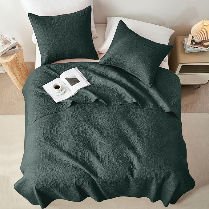 akkialla Mocha Forest Green King/Cal King Quilt Set, Ultrasonic Lightweight - Image 3