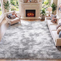 5x8 Area Rugs for Living Room Bedroom, Fluffy Tie-Dyed Light Grey Shag Rug by ONASAR