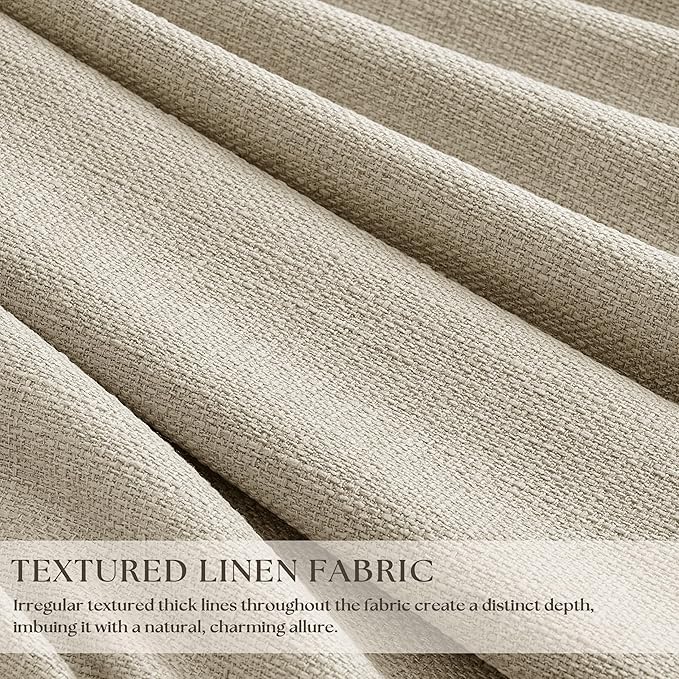 Oatmeal 105 Inch Blackout Linen Pleated Curtains - Image 2