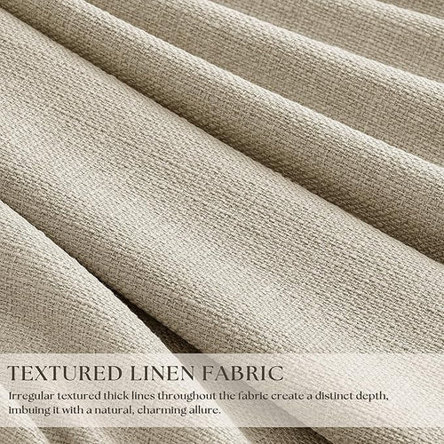 112 Inch Linen Blackout Curtains 112 Inches Long for Bedroom Neutral Boho Pinch Pleated 100% Black Out Room Darkening Sound Dampening Window Drapes Double Layer Soundproof 112 Inch Curtains Oatmeal
