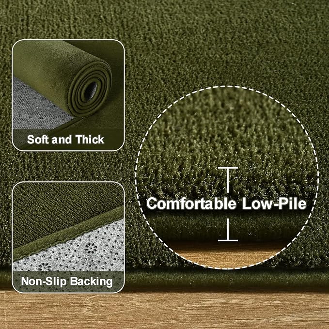 Olive Green Area Rugs for Bedroom Living Room, 4x6 Memory Foam Rug | Thickened - Image 4