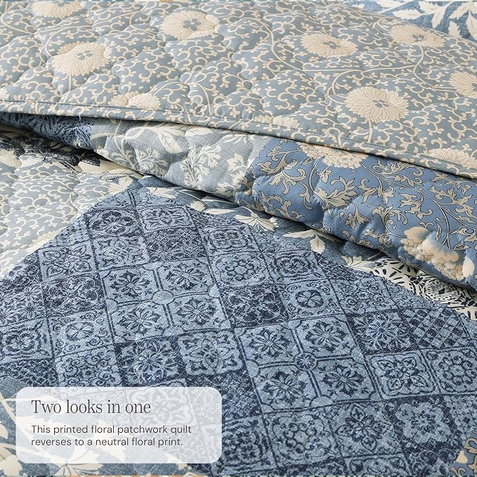 Twin/Twin XL Quilt Set-2 Pieces Soft Bedding Floral Patchwork Coverlet | All - Image 3