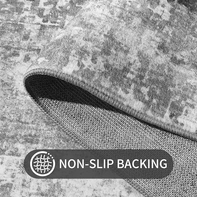 Living Room Rug 5x7 Gray Area Rug Machine Washable Boho Rug Non Slip Abstract - Image 6