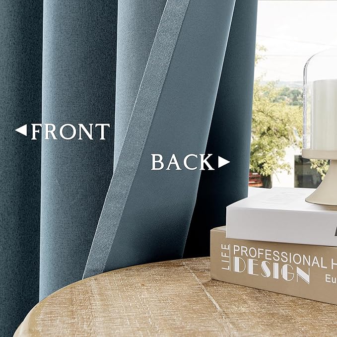 ChrisDowa 100% Blackout Blue Solid Curtains 45 Inches Long 2 Panels for Bedroom Living Room,Farmhouse Room Darkening Thermal Insulated Soundproof Grommet Top Window Treatment Drapes,52x45