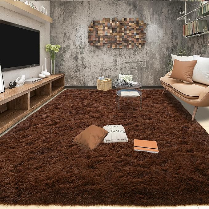 9x12 Brown Area Rugs for Living Room Bedroom, Soft Fluffy Plush Shaggy Girls by Tepook