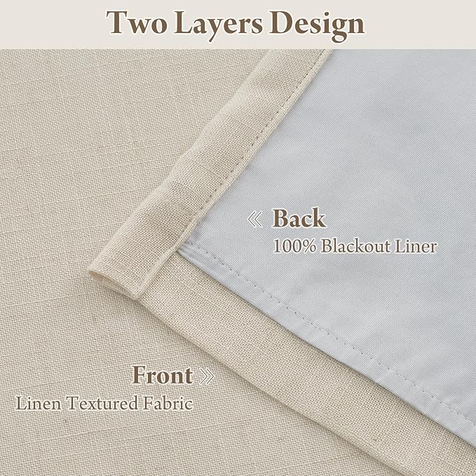 RYB HOME Natural Pinch Pleated Linen Curtains, 100% Blackout Thermal Insulated - Image 4