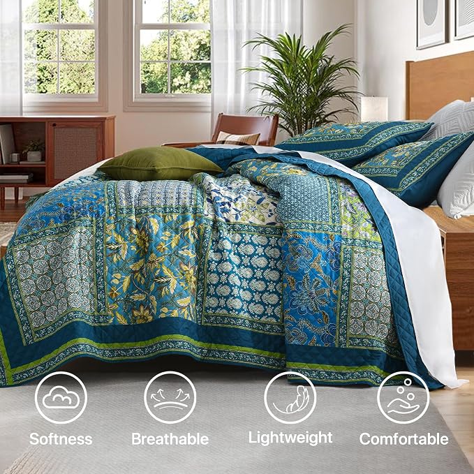 King Quilt Set - Washed Quilted Patchwork Comforter Coverlet, Lightweight - Image 2
