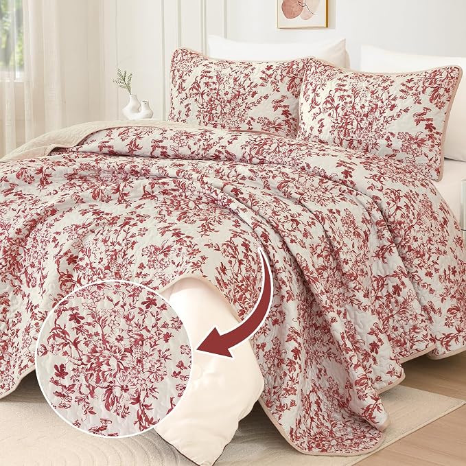 WONGS BEDDING Botanical Quilt King Size, 3 Pieces Bedspread Set, Polyester - Image 2