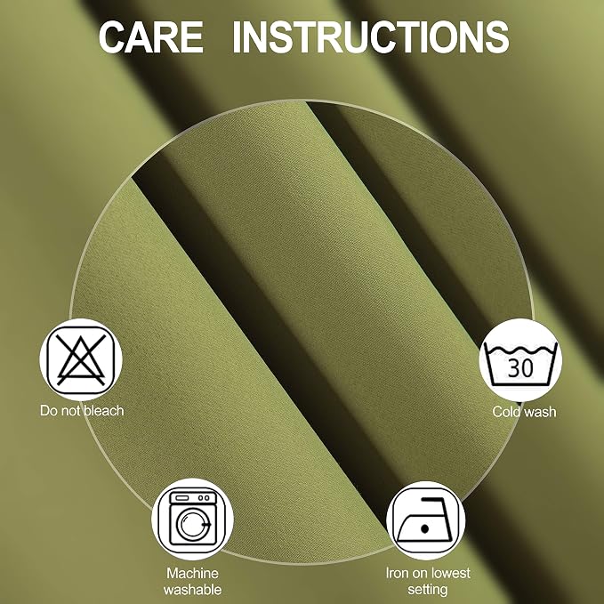Blackout Curtains 66 x 95 inch/Olive Green Curtains Set of 2 Panels/Thermal - Image 4