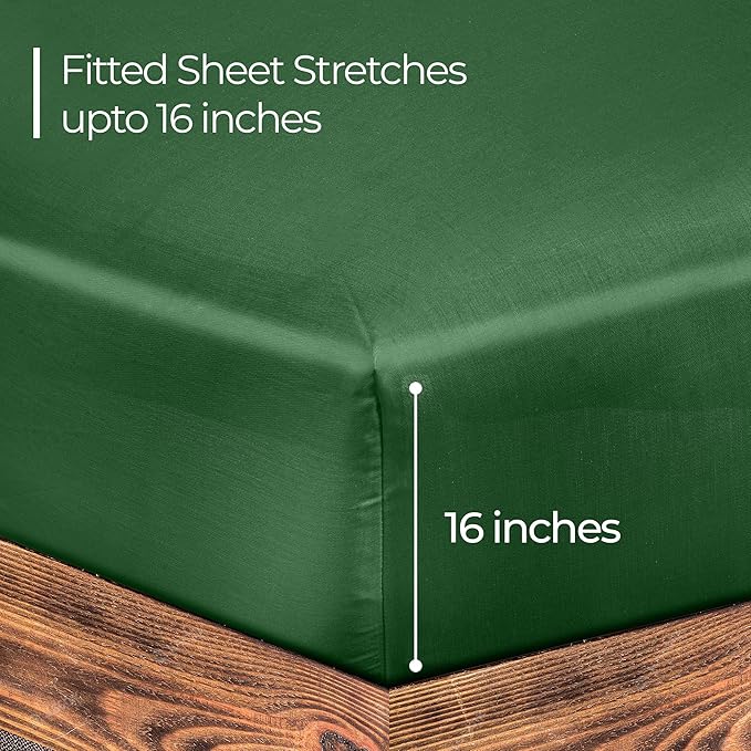 ROYALE LINENS 300 Thread Count 100% Long Staple Combed Cotton Fitted Sheet California King - Super Soft Deep Pocket Bottom Sheet - Fitted Sheets Only - Elastic Sheets (Cal King, Hunter Green)