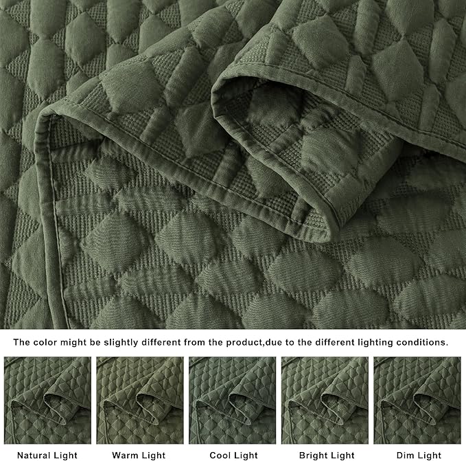 WDCOZY Olive Green Quilt King Size Bedding Set - Image 3