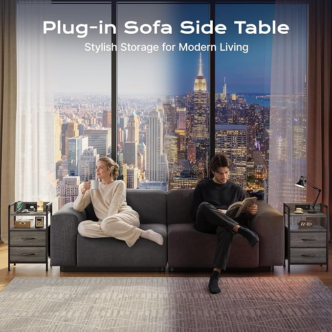 Huuger Nightstands Set of 2, Night Stand, Charging Station, USB-C Ports | 2 - Image 6