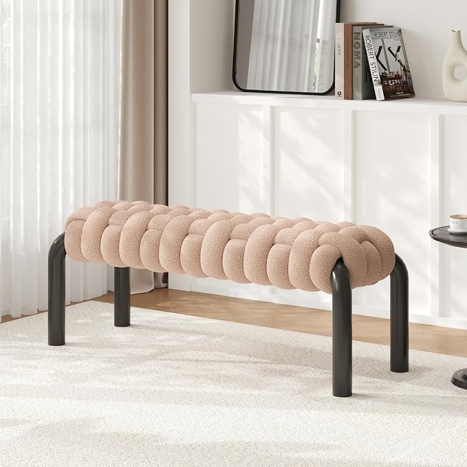 Merax 41" Teddy Fabric End of Bed Bench, Upholstered Window Seat - Image 3