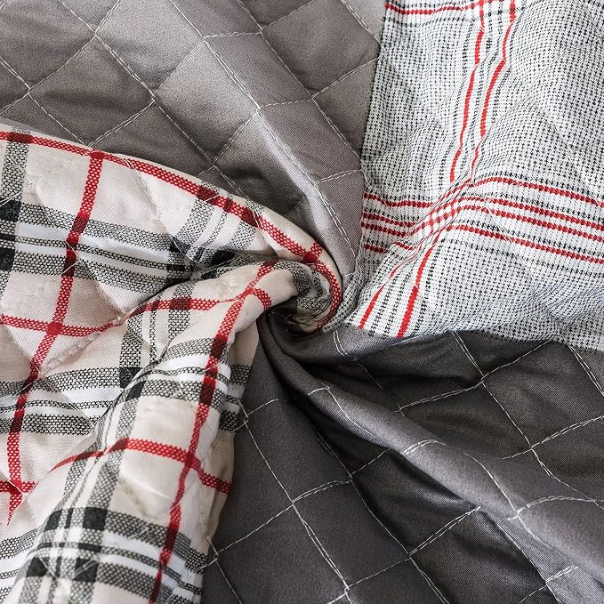 Quilt Set 3-Piece Oversized Quilted Bedspread Coverlet Set Grey European - Image 7
