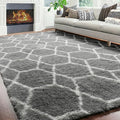 Large Area Rugs for Living Room, 7x10 Grey and White Rug, Moroccan Thick Floor by ONASAR