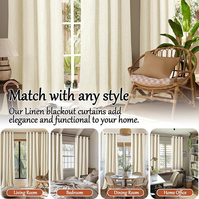 Cream Linen Blackout Curtains for Bedroom - Image 7