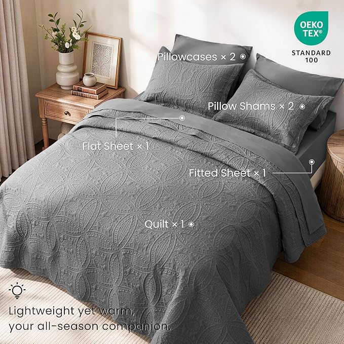 Love's cabin Queen Quilt Set Grey, Bed in a Bag Queen Size Bedding 7 Pieces - Image 2