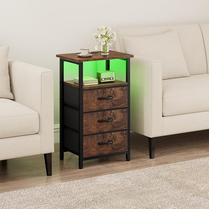 Night Stand with Charging Station, LED Nightstand - Image 7