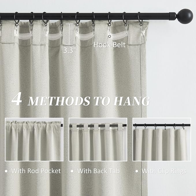 Greyish Beige 100% Blackout Linen Curtains, Completely Thermal Insulated Window - Image 3