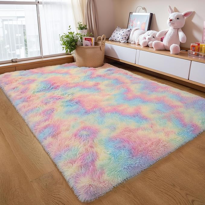 6x9 Rainbow Unicorn Rug for Kids Bedroom, Soft Plush Shag Carpet | Pastel - Image 6