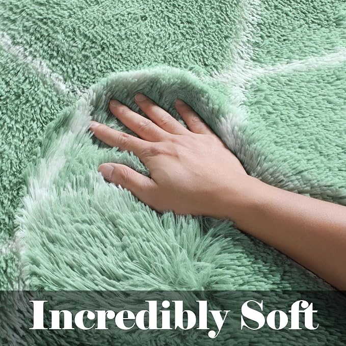 Rugs for Living Room Bedroom, 5x8 Fluffy Sage Green and White Area Rug - Image 2