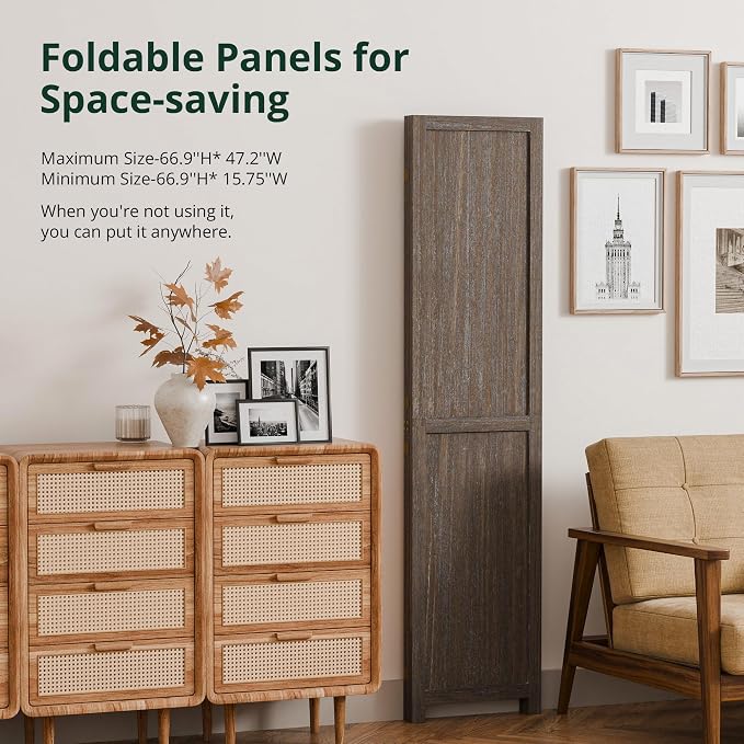 3 Panel Folding Room Divider, Solid Wood Privacy Screen, Freestanding Partition - Image 4