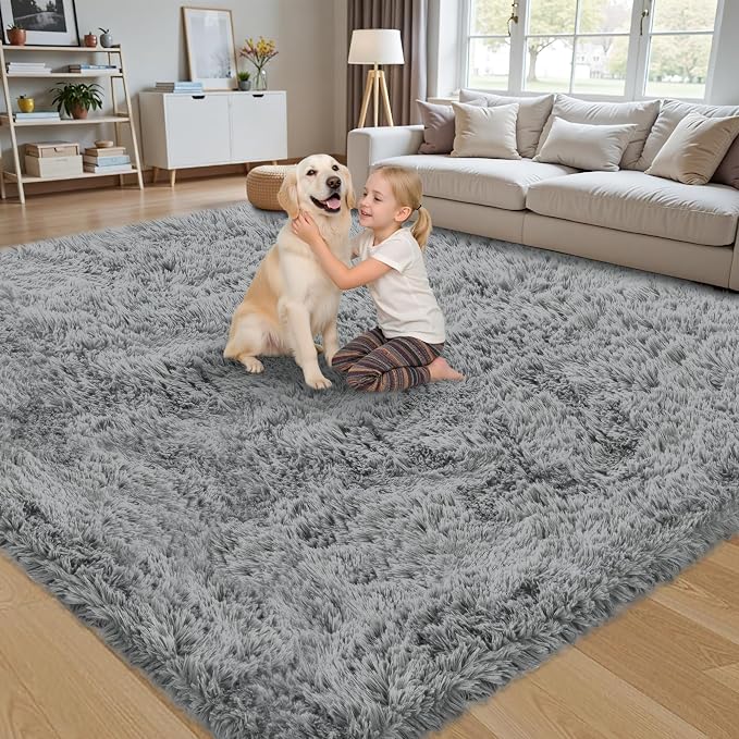 8x10 Area Rug for Living Room, Light Gray Fluffy Shag Non-Slip Bedroom Rugs | - Image 4