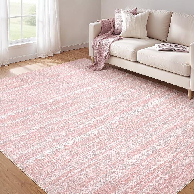 Nakagishi Boho 5x7 Pink Area Rug Living Room Rugs Machine Washable | Soft by NakagishiAreaRug