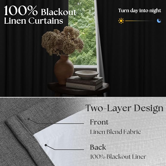 Dark Grey Pleated Thick Linen Blackout Curtains 84 Inches Long - Image 2
