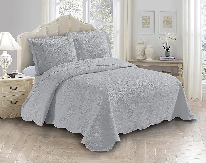 Fancy Linen 3pc Embossed Coverlet Bedspread Set Oversized Bed Cover Solid by Fancy+Linen