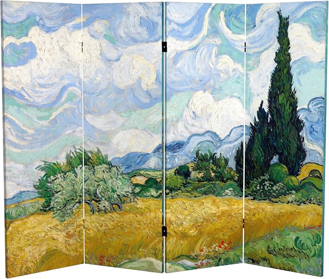 Red Lantern Double Sided Works of Van Gogh Canvas Folding Screen - Image 6