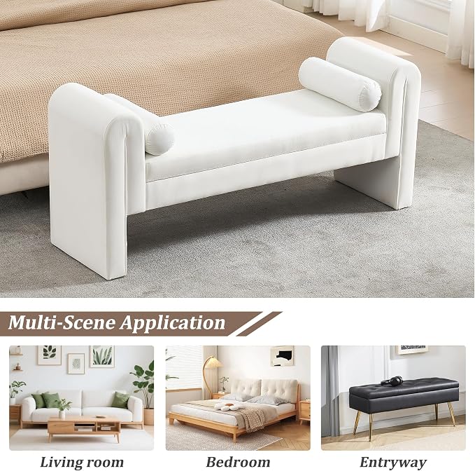61" Velvet End of Bed Bench, Upholstered Seat - Image 5