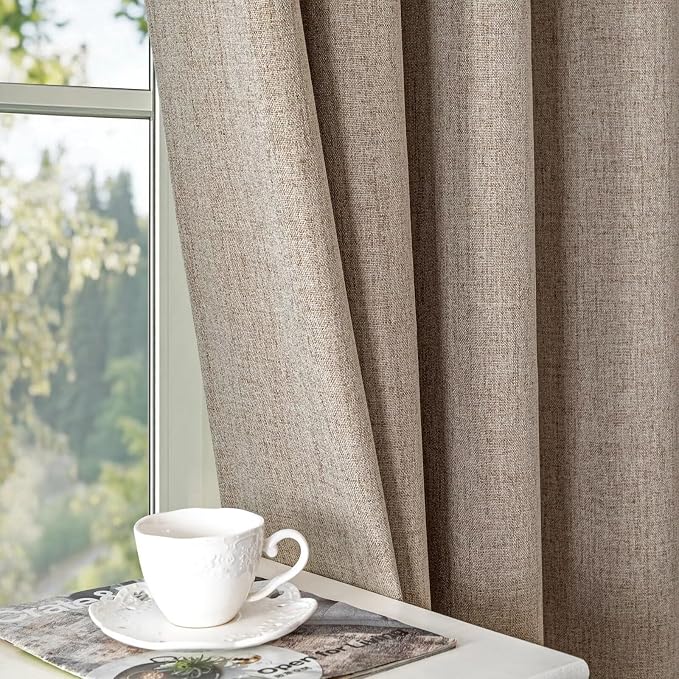 100% Blackout Curtains 96 inch Length 1 Panel Faux Linen Long Drapes - Image 5