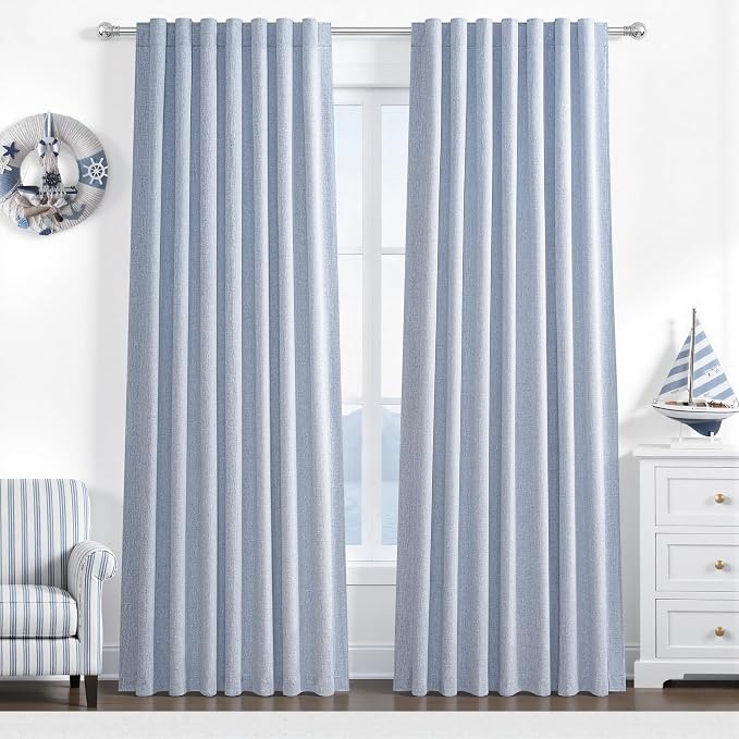 Dusty Blue Blackout Nursery Curtains 90 Inch Length by QJMYDECO