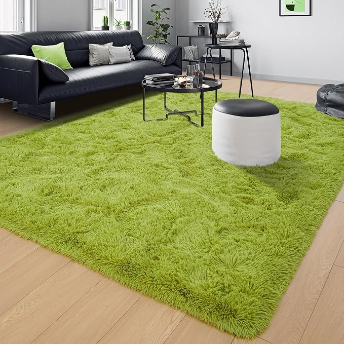 Fluffy Grass Green Rugs for Living Room Bedroom, 8x10 Soft Area Rug Moss Green - Image 8