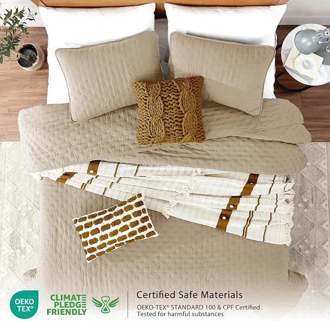 ROARINGWILD Beige Cloud Twin Size Quilt Bedding Sets - Image 2