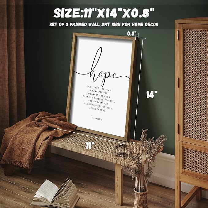 Houmury Set of 3 Framed Farmhouse Bible Verses Wall Decor Sign 11”x14” - Image 6