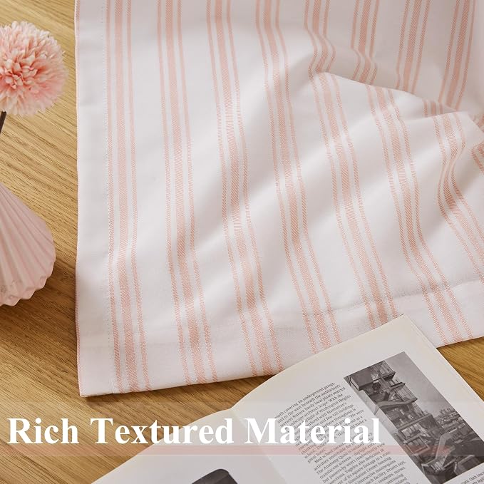 ZJDECOR 95 Inches Long Pink White Stripe Full Blackout Curtain Panels | Cotton - Image 5