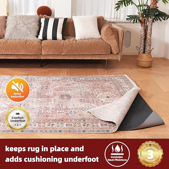 BAGAIL Felt and Natural Rubber Backing Rug Pads 1/4” Thick, Round 4 Ft Non Slip Carpet Gripper Keep Rugs in Place, Under Area Rug Protective Cushioned Pads, Carpet Runners, Hardwood Floors Protection