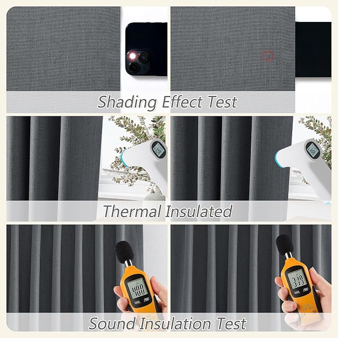 Blazer Grey 100% Blackout Linen Curtains 120 Inch Length 2 Panels Set - Image 5